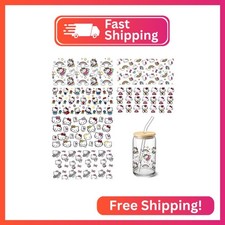 6 Sheets UV DTF Cup Wraps Transfer Stickers for Glass, Cartoon Cup Wraps Decal S