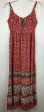 Angie Maxi Dress Womens Medium Floral Red Smocking Boho Flowy Beachy Vacation