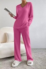 2Pcs Women Lounge Wear Tracksuit Knitted Casual Loose set Comfortable