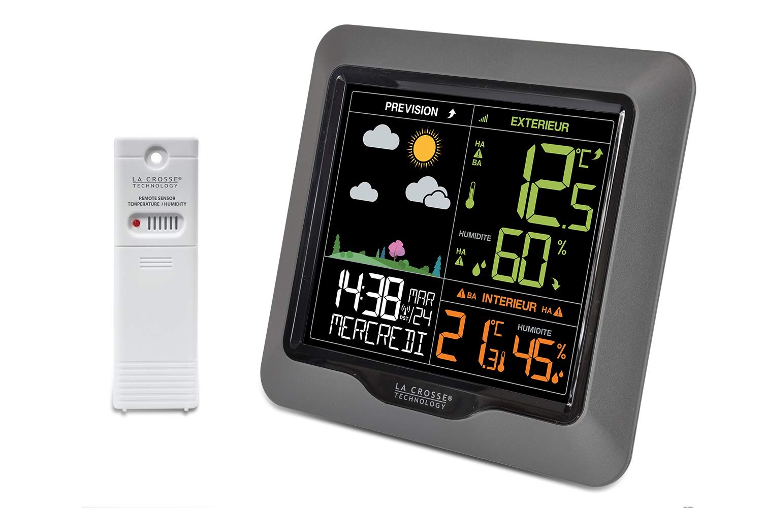 Station météo argentée WS6822 au design élégant et écran LCD couleur