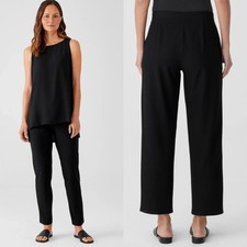 Eileen Fisher Womens Washable Stretch Crepe Pants M Black Pull On Viscose Basic