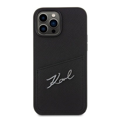 Karl Lagerfeld Saffiano Card Slot Metal Signature Hülle Für iPhone 14 Pro Max