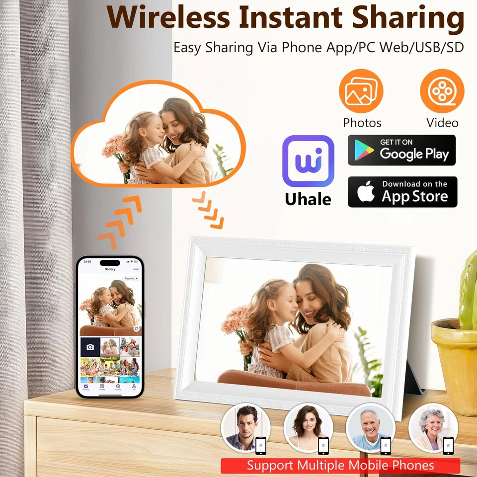 Smart White Digital Picture Frame WiFi Send Photos from Your Phone 16GB Stora... - Image 2 of 4