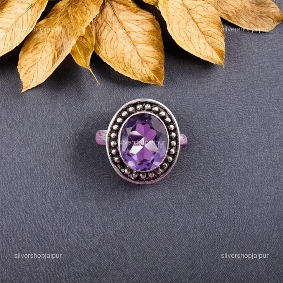 Anillo Hipoalergénico Piedra Iolita Cóctel Buena Suerte Joyería Plata Sólida 925 Foto 3 de 4