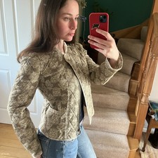 Surkana Vintage Boho Style Quilted Cotton Jacket in Khaki/Sage Floral Print