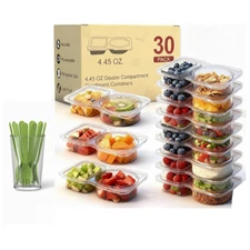 30 Set Double Compartment Condiment Containers with Lids & Spoons, Plastic Cups