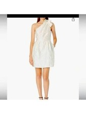 Halston Heritage One-Shoulder Floral Jacquard Textured Dress Chalk NWT 4