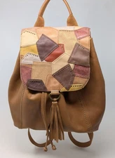 The Sak Avalon Leather Backpack Satchel Drawstring Patchwork Brown