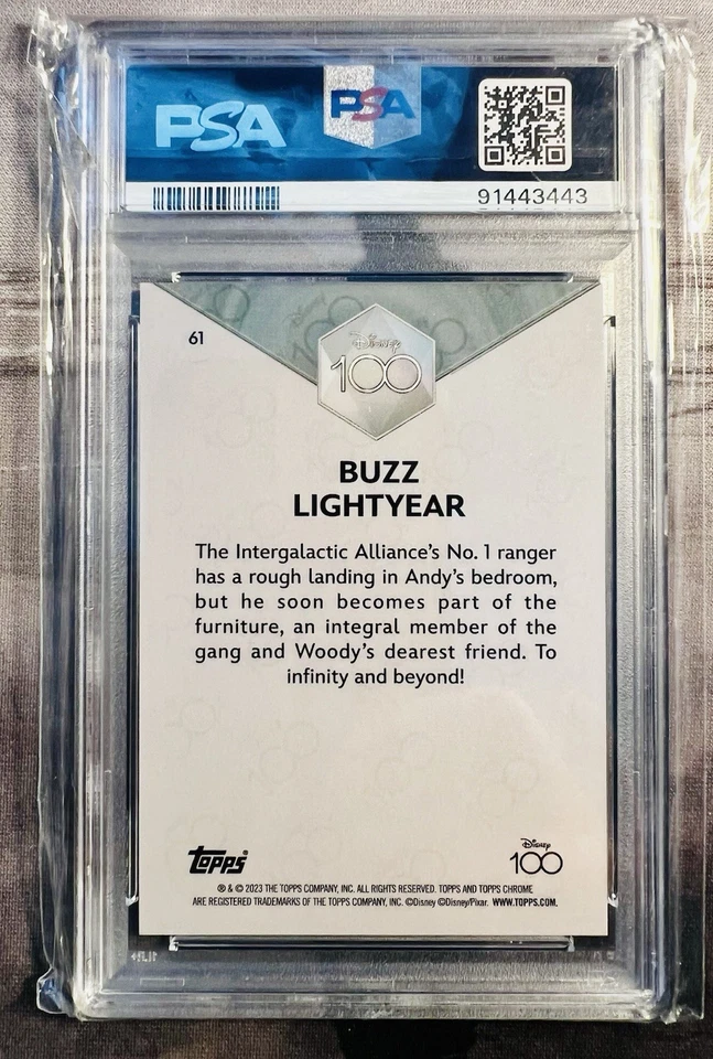 2023 Topps Chrome Disney 100 Buzz Lightyear #61 Purple Refractor /299 PSA 9 MINT - Image 2 of 2