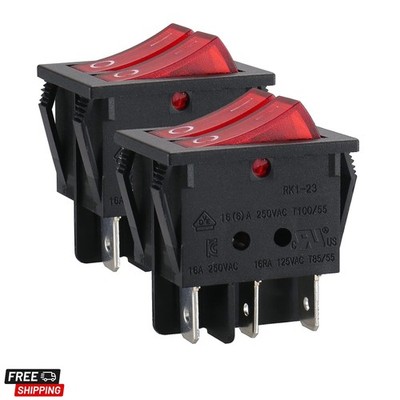 Dual Rocker Switch,6-Pin DPST ON-Off 16A 250V AC,Red LED Illuminated Snap-in ...