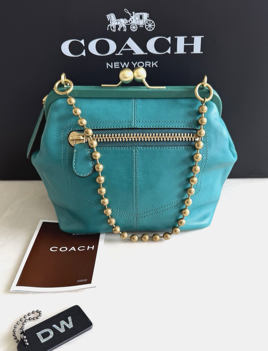 COACH LTD BLEECKER ST. LEGACY TEAL LEATHER KISSLOCK FRAME SATCHEL