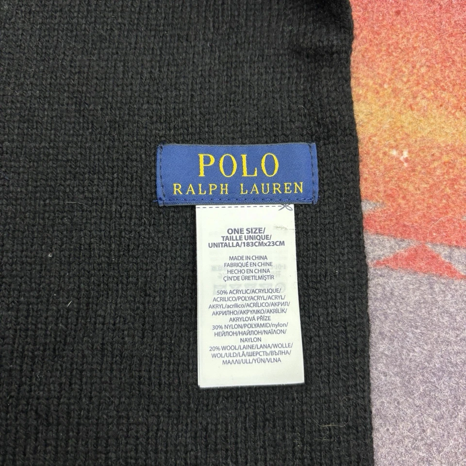 Bufanda envolvente Polo Ralph Lauren Bear negra bordada mezcla de lana tejida 183x23 cm Foto 4 de 4