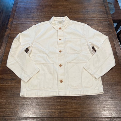 #ad NWT Madewell Chore Jacket in Summer Denim Men#x27;s Large Ecru Cream Boxy Relaxed $80.00