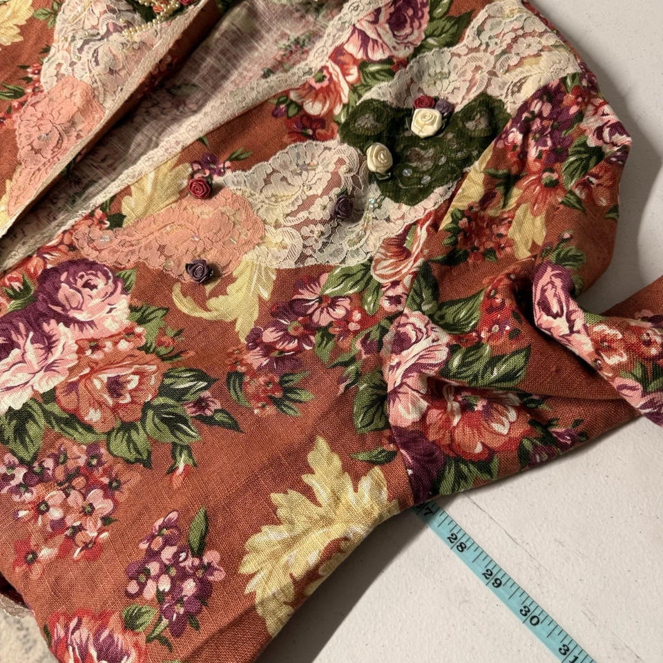 Cardigã rendado tarde 3X tapeçaria floral espanador renda pérolas boho cottagecore - Imagem 3 de 4