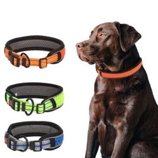 Dog Pet Adjustable Nylon Collar Padded Reflective Small Medium Large With Buckle