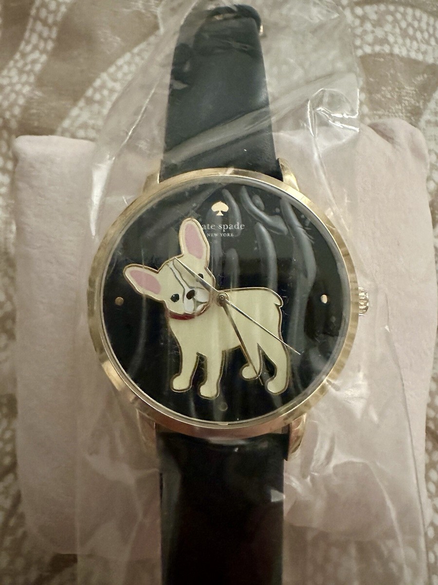 Kate Spade Metro Puppy Black Gold Bulldog Puppy Dog Leather