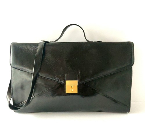MICHAEL ROME M. FINE BLACK GENUINE LEATHER FLAP BUSINESS TOTE SHOULDER BAG CASE - Picture 3 of 10