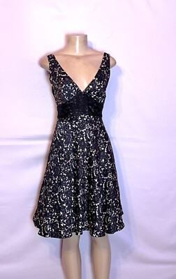 MILLY SILK BLUE MULTI COLOR FLORAL DOUBLE  V  FULLY LINED A LINE DRESS SZ 6