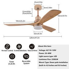 48" Outdoor Ceiling Fan Light With Remote Control 6 Speed Led Chandelier Lamp