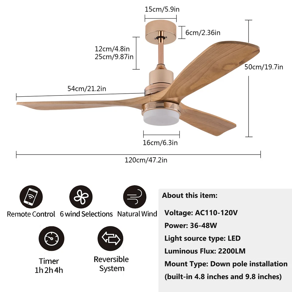 48" Outdoor Ceiling Fan Light With Remote Control 6 Speed Led Chandelier Lamp - Image 2 of 4