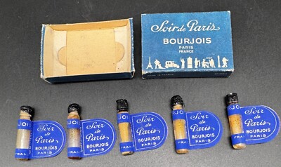   Soir de Paris Bourjois Muster Parfum aus 1960 5 Probe Röhrchen im Karton  