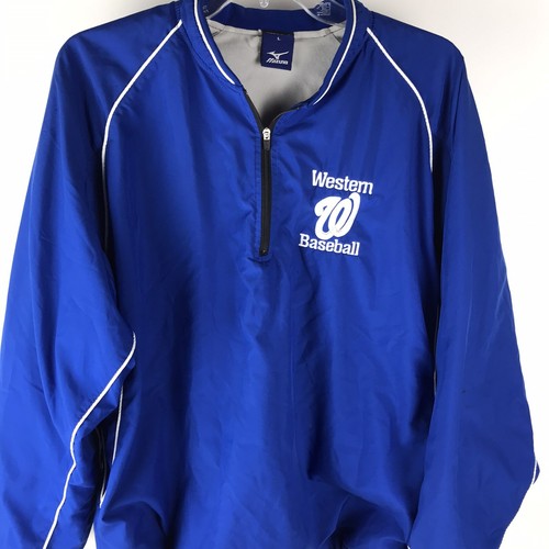 Mizuno Mens Size L Blue Athleisure 1/4 Zip Pullover nylon Western Baseball Vtg - Picture 3 of 6