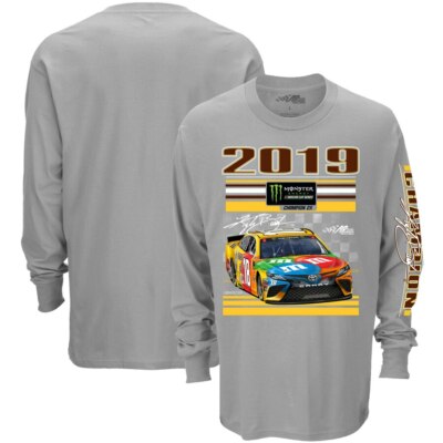 Kyle Busch #18 Gray Long Sleeve 2019 2X Champion Men's Shirt Large