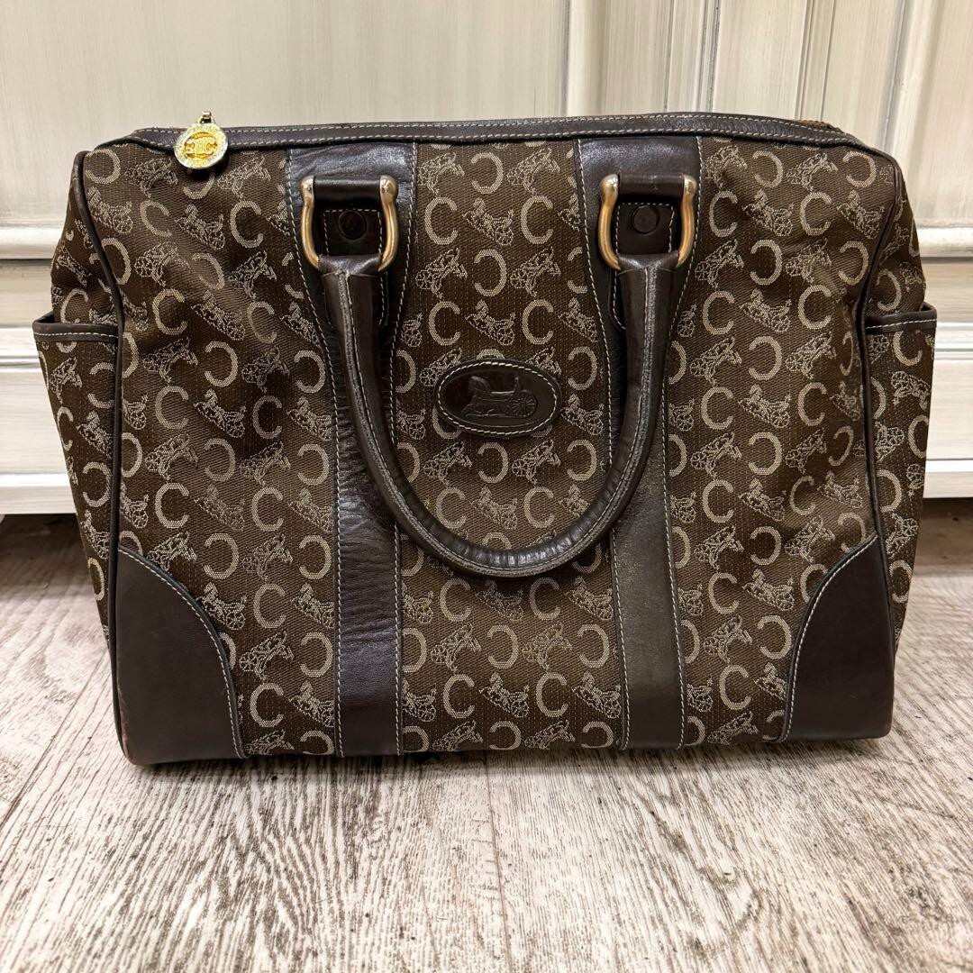 Vintage Céline Salky Mini Boston Bag in Brown Macadam Leather Excellent Condition