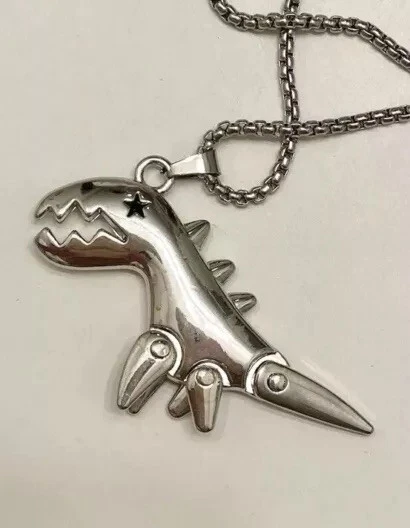 Collar de dinosaurio articulado de doble cara enchapado en plata nuevo sin etiquetas Foto 2 de 4