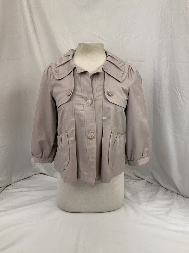 Chaqueta Blazer Vertigo XS Algodón Taupe Nylon Botón Volantes Como Nueva YGI R1-660 Foto 4 de 4