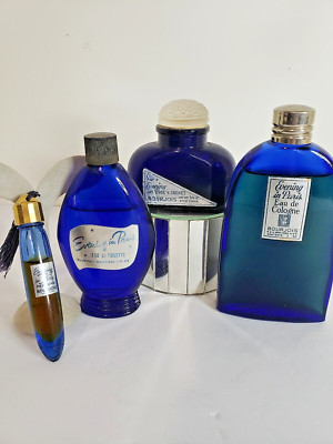 Vtg Bourjois Evening In Paris Cologne Perfume Cobalt Blue Bottles Lot Of 4