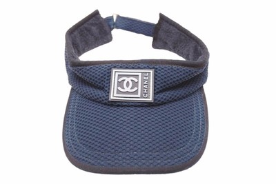 CHANEL Sun Visor Hat Navy Blue Dot-print with Logos Very  display picture 2