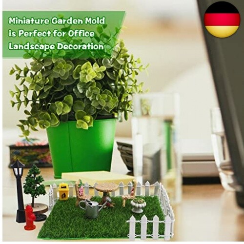 17Pcs Miniatur Garten Zubehör,Miniatur Kunstrasen Gartenmöbel