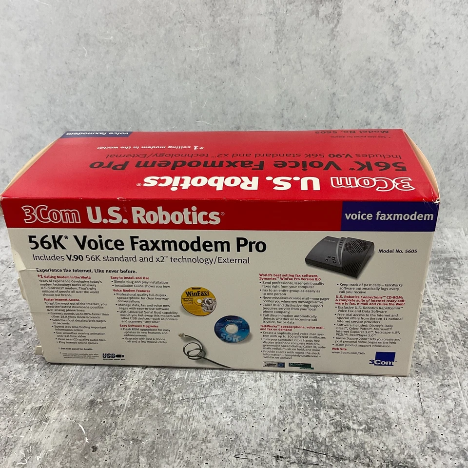 NUEVO Y SELLADO 3Com U.S. Robotics 56K Voice Fax Modem Pro V.90 Modelo 5605 Foto 4 de 4
