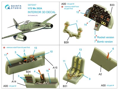 Autocollants 3D Quinta Studio Pour Cockpit Me-262A (1/72) - Kit Académie QD72047