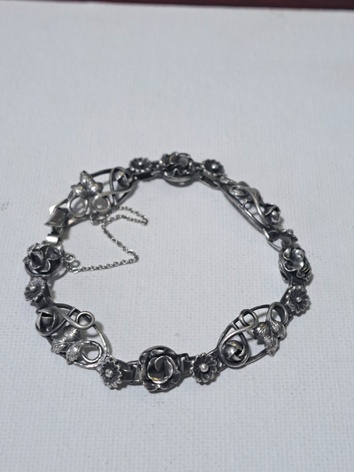 RARE Solid Sterling Silver S925 Unique Flower Bra… - image 1