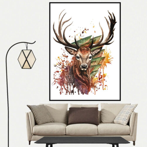 Watercolor Deer Canvas Painting Art Poster Picture Wall Home Bedroom Decor Gifts - Picture 1 of 3