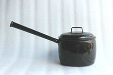 Vintage Black Iron Enamel Saucepan Pot "JUDGEWARE" Home Decor Collectible