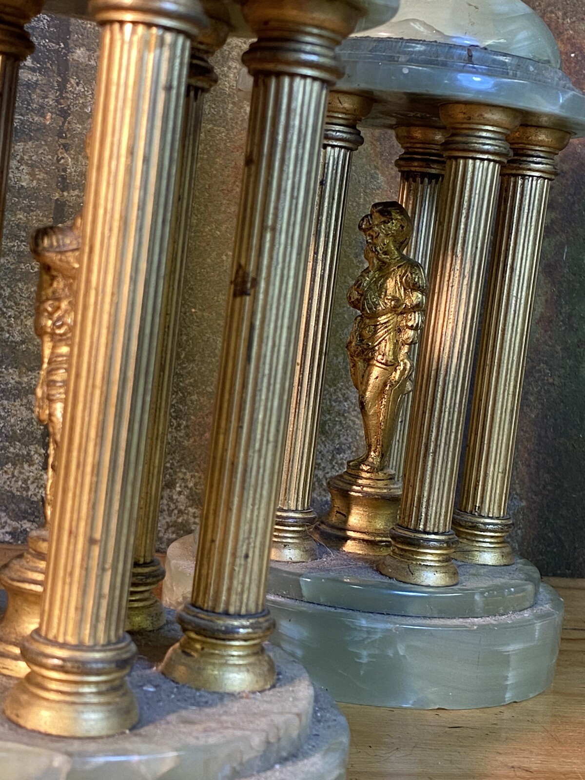 Antique Onyx Brass Tolos Pair Table Lamps eBay