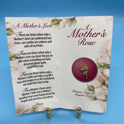 Mother's Day Card Rose Pin & Prayer Austrian Crystal Pink Stone Old-New Stock