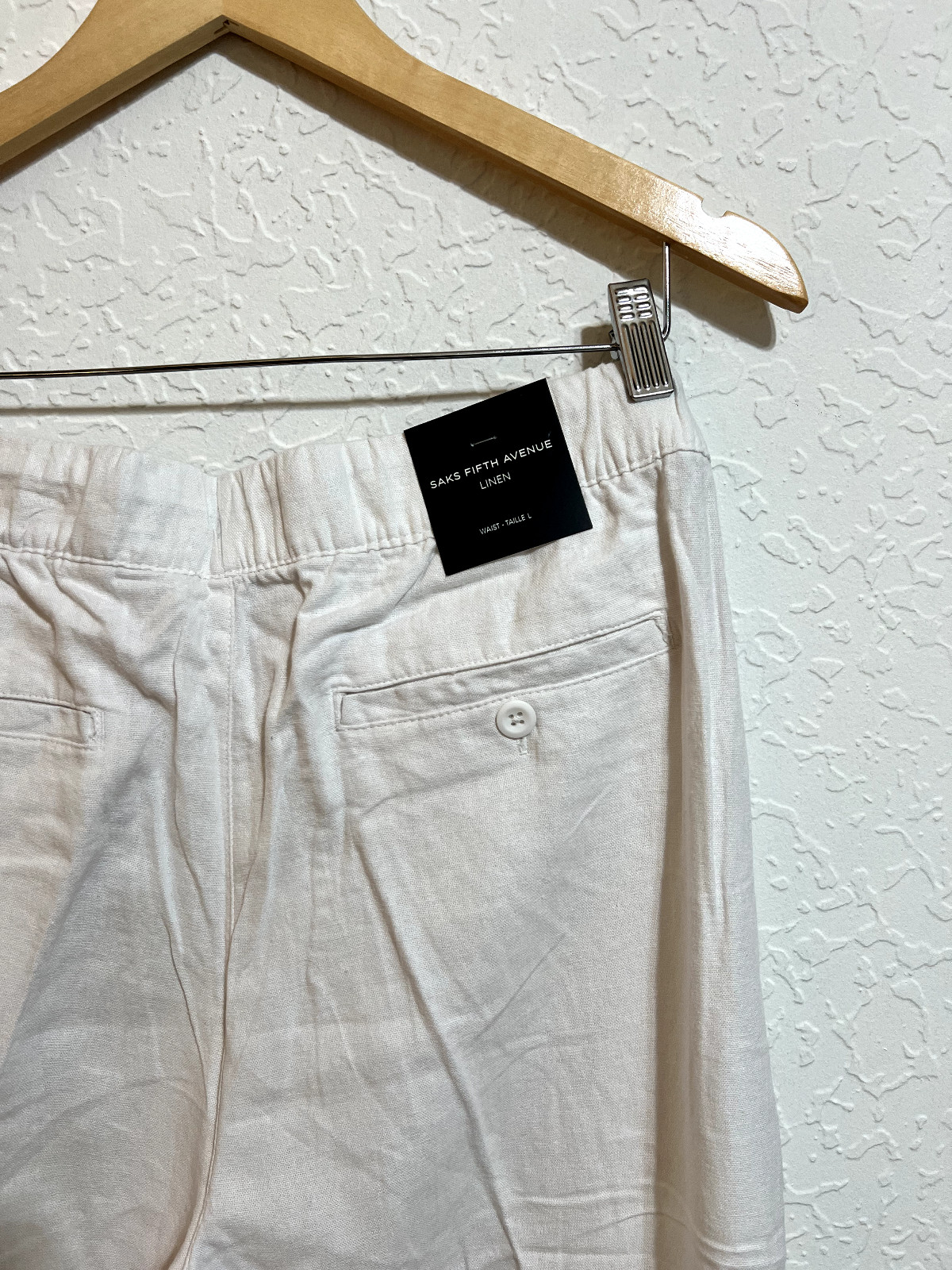 NWT Men's White Linen Pants L SAKS FIFTH AVE Travel Beach