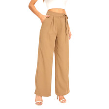 Solid High Waisted Business Casual Pants Elegant Slacks Pants w/Pockets Khaki M