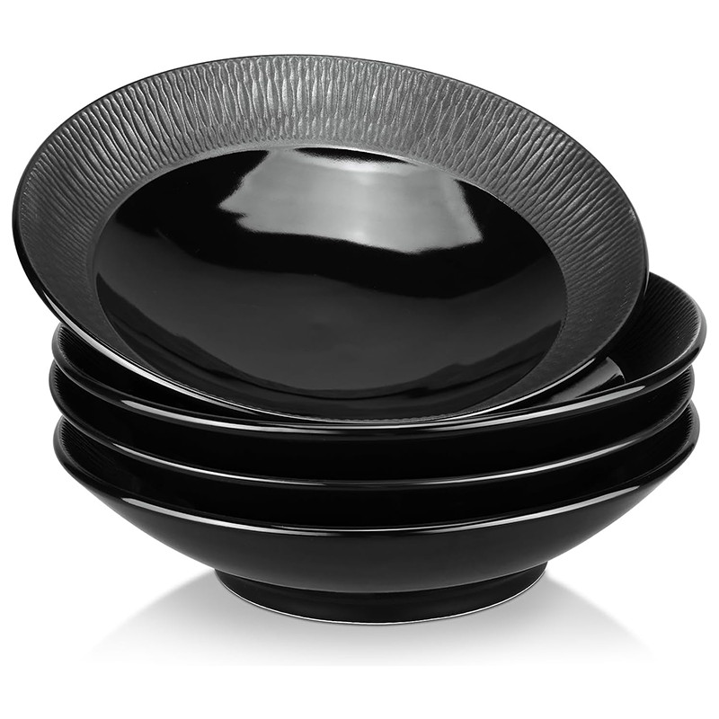 Black 38 oz Pasta Bowls Porcelain Salad Bowls Microwave Dishwasher Safe