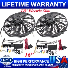 2Pack 16" High Performance 12V Electric Slim Radiator Cooling Fan w/Mounting Kit