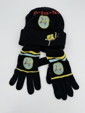 Spongebob Squarepants Hat Glove Set 2pc Boys Cold Weather Knit Black New