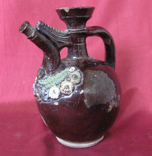 19C. ANTIQUE MACEDONIA CERAMIC PITCHER JUG FLORAL DESIGNS - Picture 2 of 8