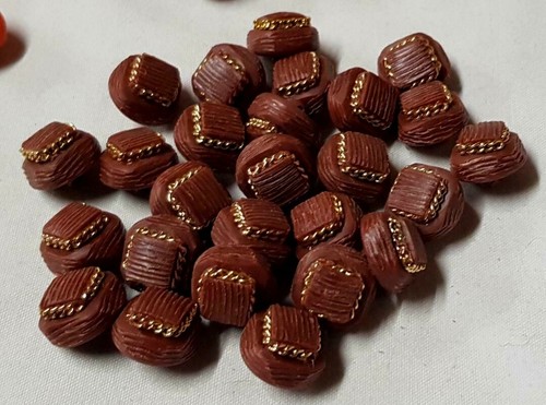 Boutons Vintage Argentés à Chaînette - Résine Marron - Lot De 2 Gros Boutons (2,8 Cm) - Réf. 1178