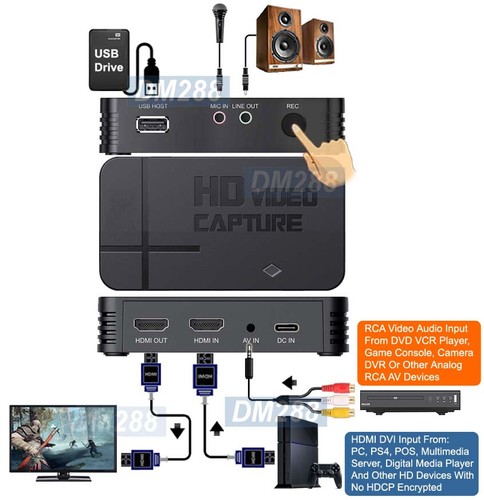 1080 HD Digital MP4 Video Recorder With IR Remot HD RCA AV USB Mic Input - Picture 3 of 8