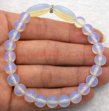 Natural 8mm Round 13x18mm Oval White Opal Gemstone Beads Elastic Bracelet 7.5"