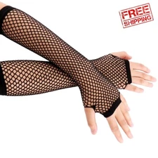 Neon Fishnet Fingerless Long Gloves Cuff Arm Warmer Wear Fancy Dress Womens